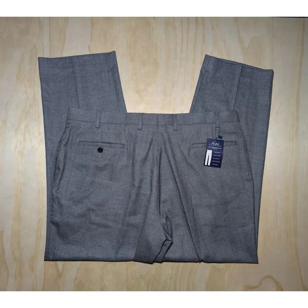 Ralph Lauren Men's 40x30 Comfort Flex Flat Front Dress Pants Gray Plaid NWT